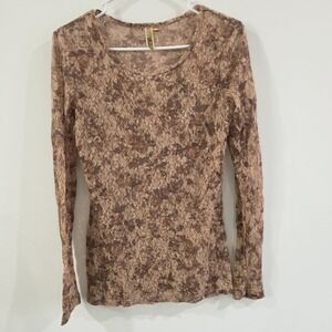 Bke Womens Lace Top Size Large‎ Floral Brown Romantic Fairy Sheer